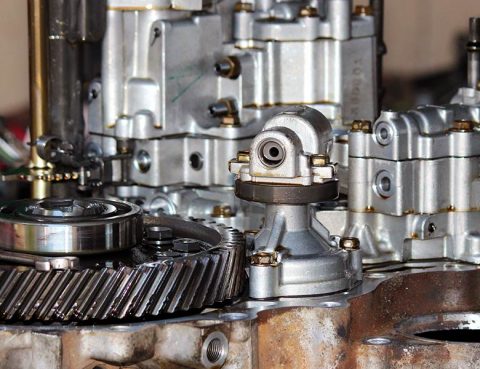 Zoomed in look at car gears and parts