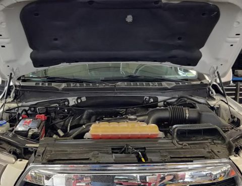 Under the hood view of a truck
