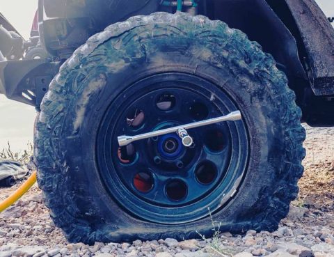 Example of a flat tire from our car service shop in San Marcos TX
