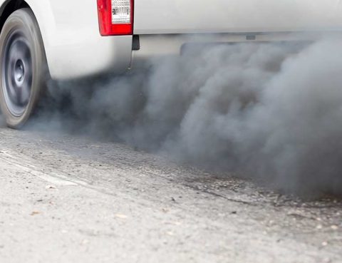 Black smoke emissions from a diesel truck's exhaust